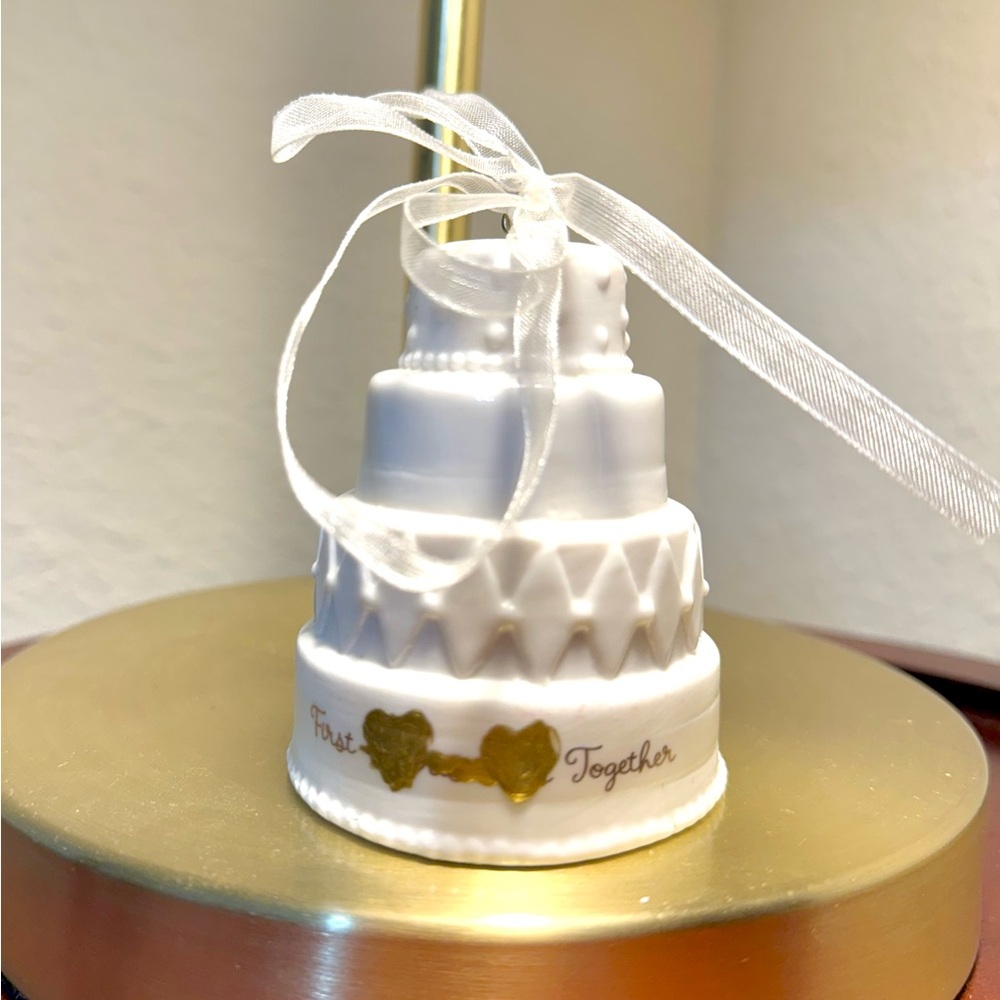 Wedding Bell 🔔 Elegant White and Gold Tiered Cake Party Favor Ceramic